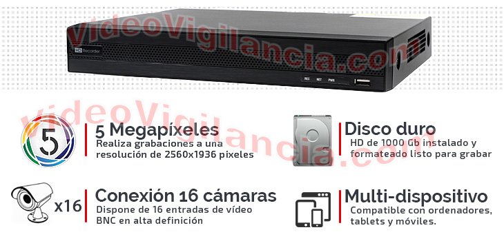 Grabador 5 Megapíxeles para 16 cámaras + 4 cámaras IP.