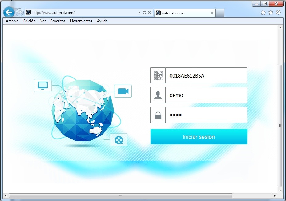Página de acceso a la demo videovigilancia a través de autonat.com