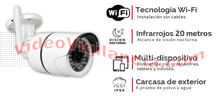 Cámara IP Wifi de exterior con infrarrojos compatible con móviles