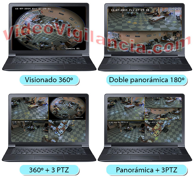 Visionado personalizado de las grabaciones en 360º, panorámica o como cámara PTZ