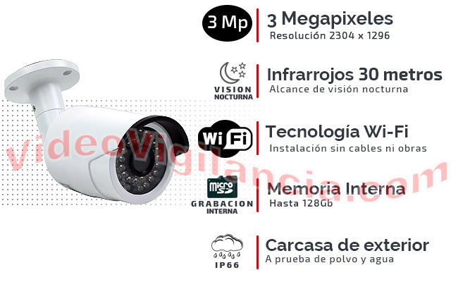 Cámara IP Wifi de 3 megapixeles con grabación y visión nocturna.