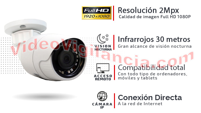 Cámara IP de exterior bullet con lente 2 megapixeles y alimentación PoE