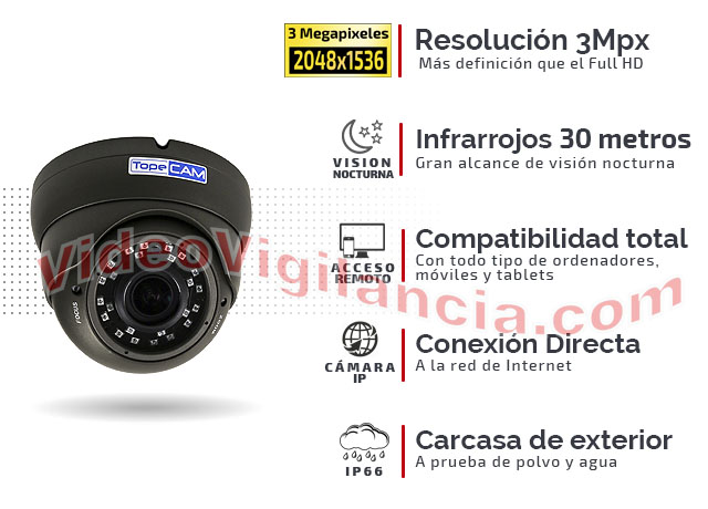 Cámara IP domo de 3 megapíxeles con lente varifocal