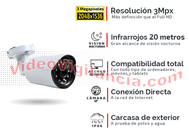 Cámara IP de exterior de 3 Mpx con infrarrojos.