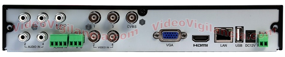 Conexiones traseras de audio y vídeo del grabador HD avanzado 4 canales