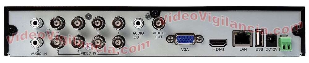 Conexiones audio y vídeo grabador 8 canales 960H TopeCAM