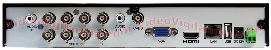 Conexiones traseras del grabador HD 720P 8 canales TopeCAM