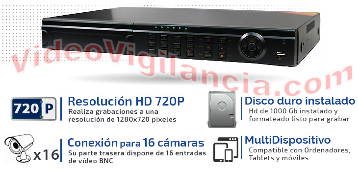 Grabador HD 720P para 16 cámaras avanzado.