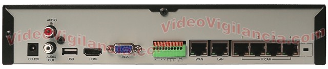 4 entradas de vídeo BNC y 4 de audio RCA.