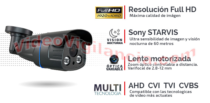 Cámara Sony Starvis con lente varifocal motorizada y alta sensibilidad de imagen