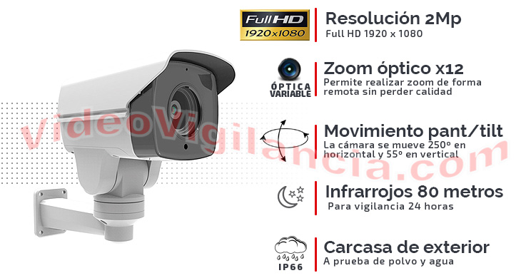 Cámara bullet Full HD con movimiento, zoom, infrarrojos y carcasa exterior