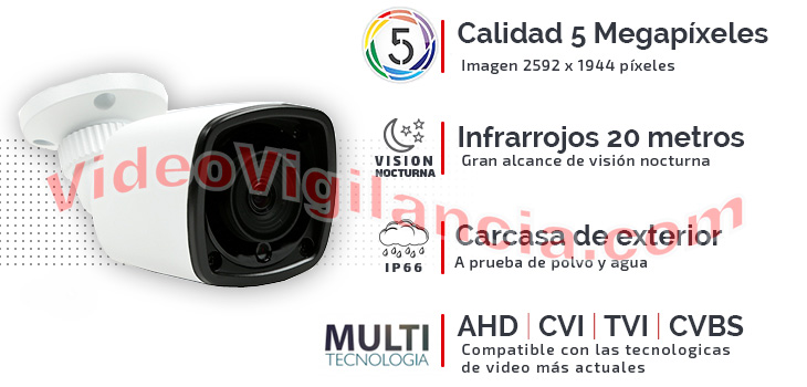 Cámaras 5 Megapíxeles de exterior con visión nocturna.